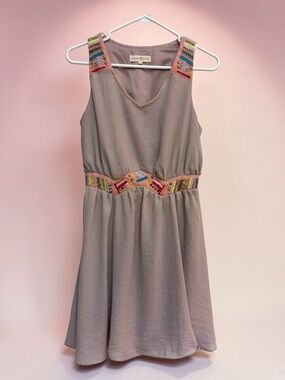 Altar'd State Embroidered Beaded Boho Mini Dress Taupe Blush Pink Size S